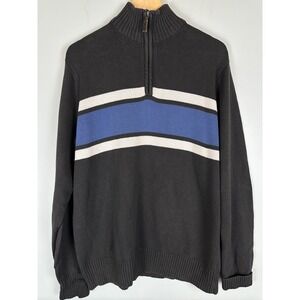 Eddie Bauer Men's 1/4 Zip Mock Neck Pullover Sweater Gray Striped XL Preppy